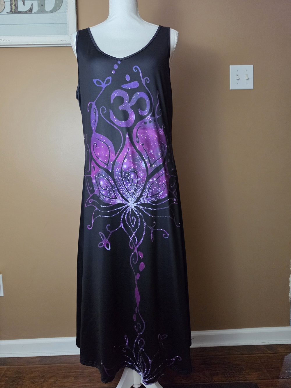Black & Purple Lotus Maxi Dress with Om Graphic